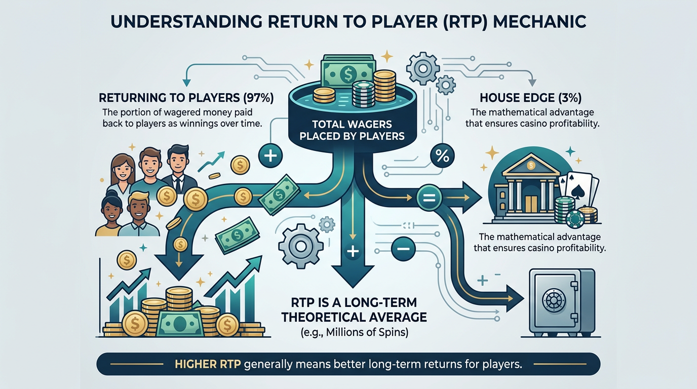 Infografika przedstawiająca mechanizm RTP i marżę kasyna